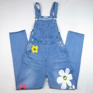 Flower Printed Blue Denim Overalls Size S Small